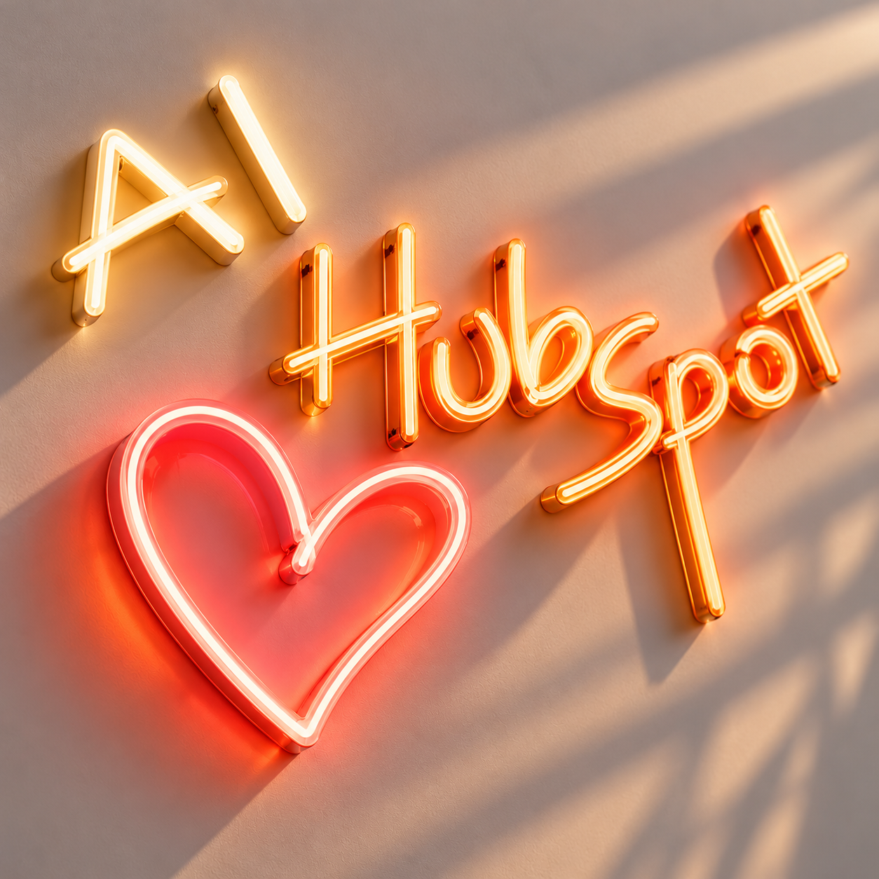 Neon sign with AI and HubSpot inside a heart